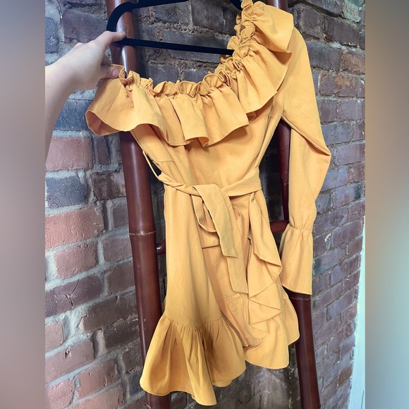 Yellow Ruffle One Shoulder Parisian style Mini Dress - White Fox Boutique - Picture 3 of 5